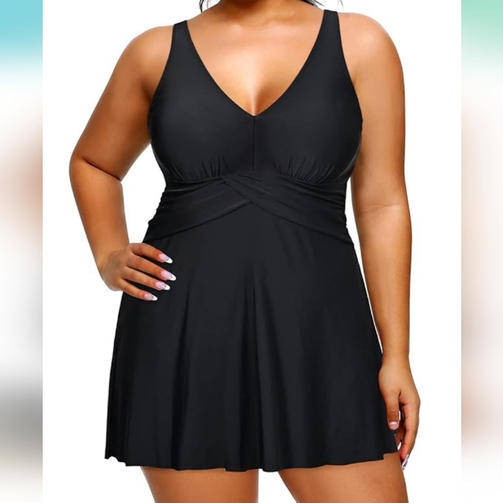 HOLIPICK PLUS SIZE One Piece Tummy Control Swimdress